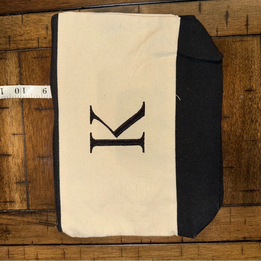 Black and Cream Tote Bag Set with Initial K - Picture 6 of 9